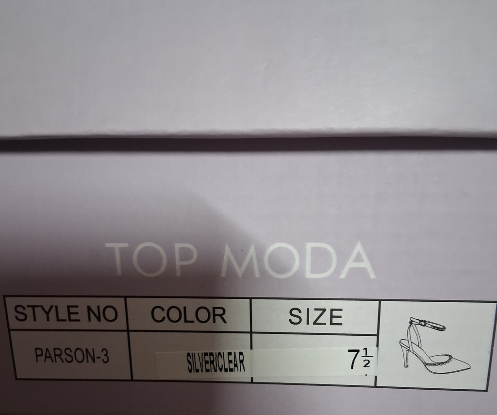 Brand new ladies top moda silver clear acrylic heels size 7 and 1/2 new